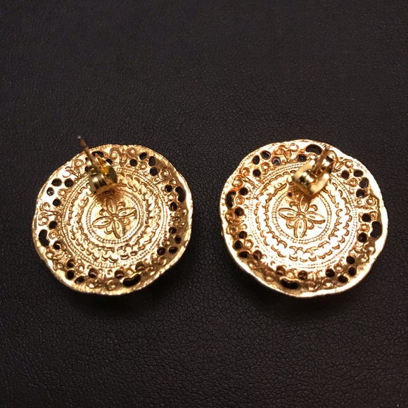 Vintage Circular Dark Red Caboschons Earrings - Picture 5 of 5